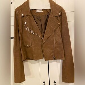 Urban Outfitters Camel Faux Leather Jacket. Brown Lining, Zipper Details. Lg.